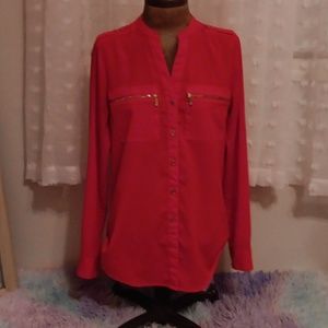 Red Calvin Klein Blouse w/gold buttons